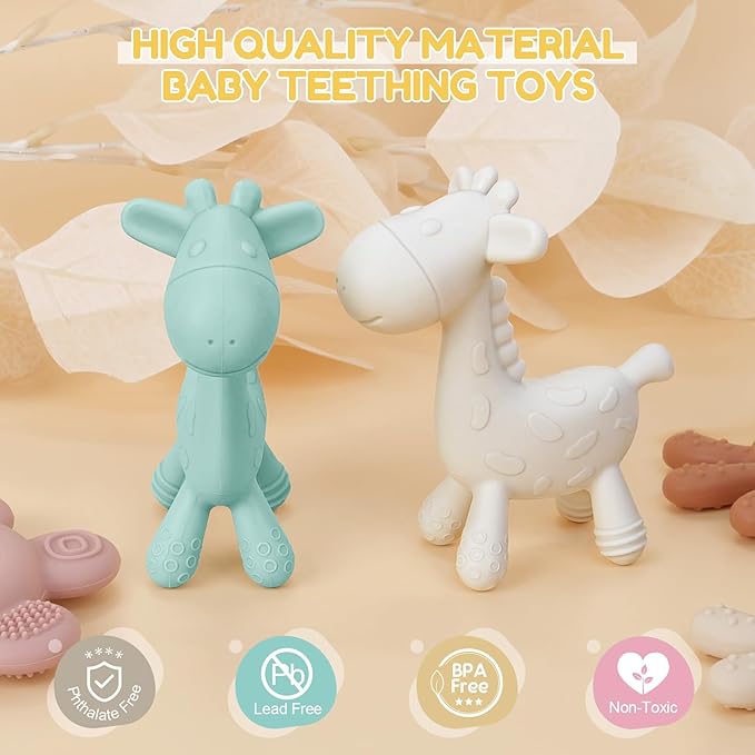 TYRY.HU Baby Teething Toys for Babies 0-6 6-12 Months,BPA Free Silicone Giraffe Teethers for Babies 3-6 Months, Soft-Textured Chew Toys Sensory Toys Massaging Teething Relief for Boys Girls,2 Pack