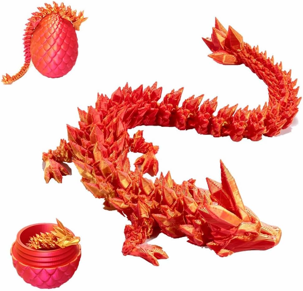 3D Printed Dragon Eggs with Dragon Inside, Articulated Crystal Dragon in Egg, Executive Dragon Fidget Desk Toys for Gifts, Home Office Decor (Red)