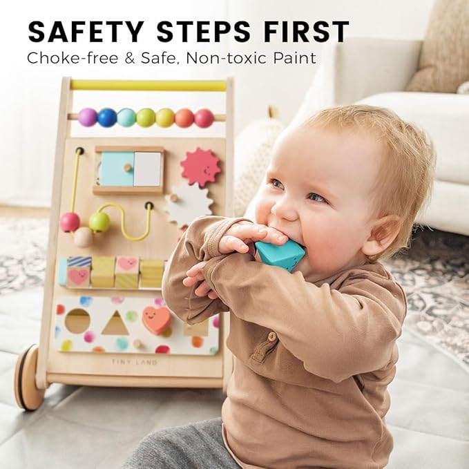 Tiny Land Wooden Baby Walker, Adjustable Speed Baby Push Walker for Boys and Girls, Montessori Activity Center Push Toy for Kids' Development, Ideal Christmas Gift for Toddlers (Rainbow)