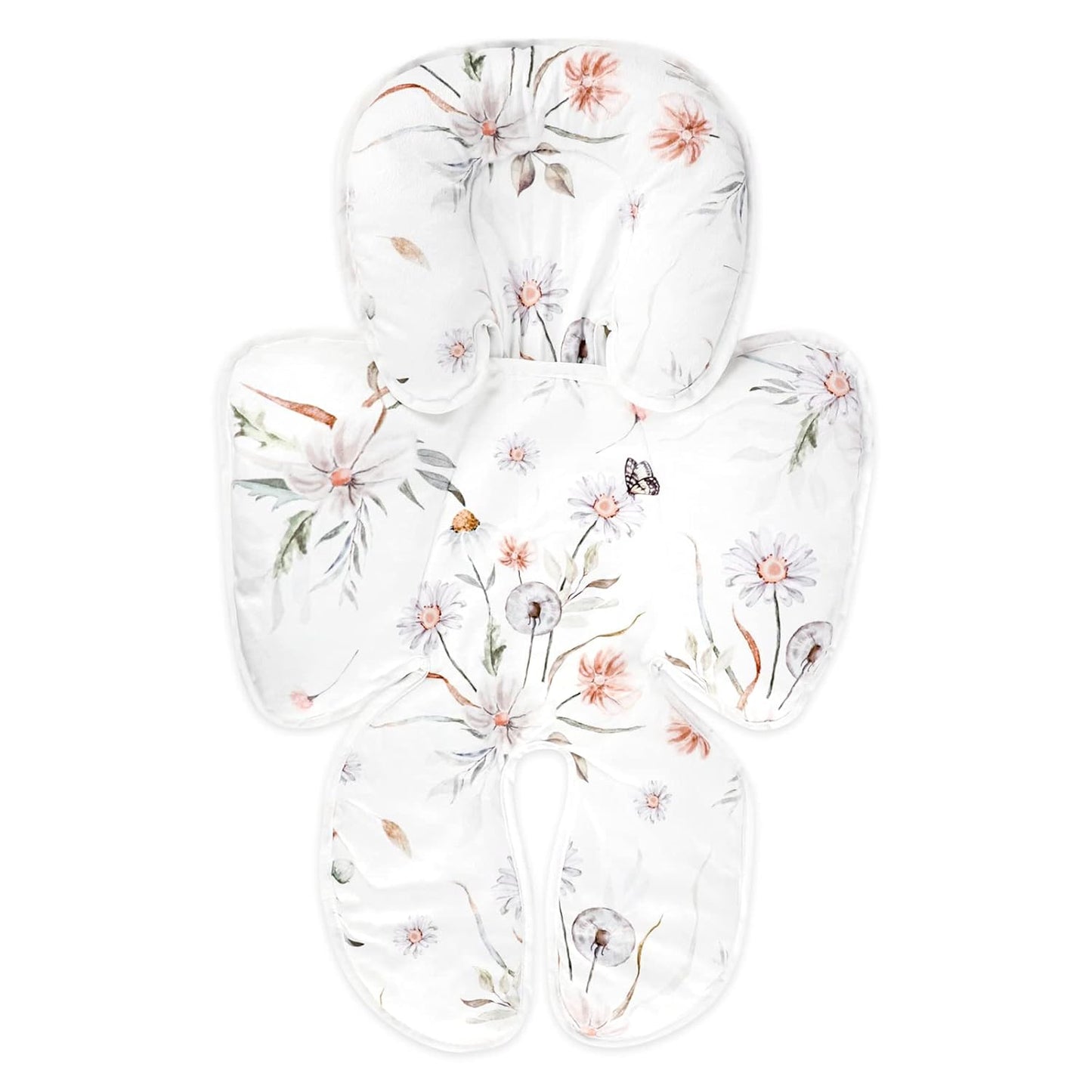 2 in 1 Infant Car Seat Insert, Car Seat Head Support Baby Girls Boys, Soft Newborn Carseat Insert Cushion, Perfect for Carseats, Strollers, Swings (White Flower)