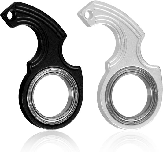 2pcs Key Chain Spinner Toys 0.67" Inner Diameter with 2pcs Key Rings, Finger Fidget Keychain Key Ring Spinner Toy Gifts for Kids Adults Finger Exercising Anxiety Relief (Black, Silver)