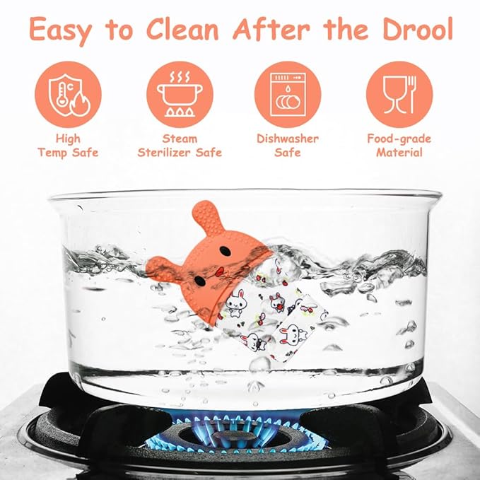 2Pack Silicone Teething Mitt, Rabbit Baby Teething Toy for 0-6 6-12 Months, Food Grade Silicone Infant Teething Mitten, BPA-Free Baby Chew Toys for Pain Relief, Sucking Needs