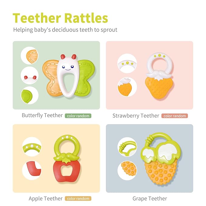 12PCS Baby Rattles Toys Set with Storage Case, Teething Toys for Babies, Newborn Christmas Gift for Baby Infant Boys and Girls 0 1 2 3 4 5 6 7 8 9 10 11 12 Months
