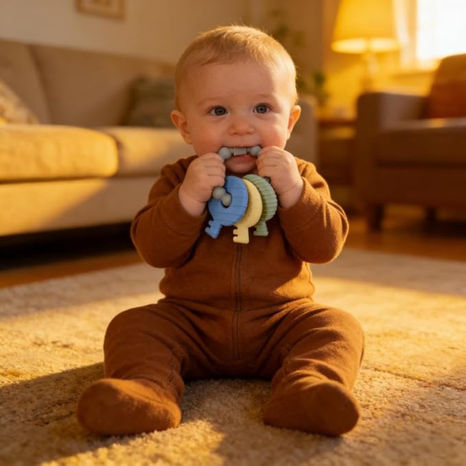 Baby Teether Keys,Teething Keys Toys for 3 to 18 Months Infants Toddler Sensory Chew Toys BPA-Free Toy for Baby Teething Relief(Grey)