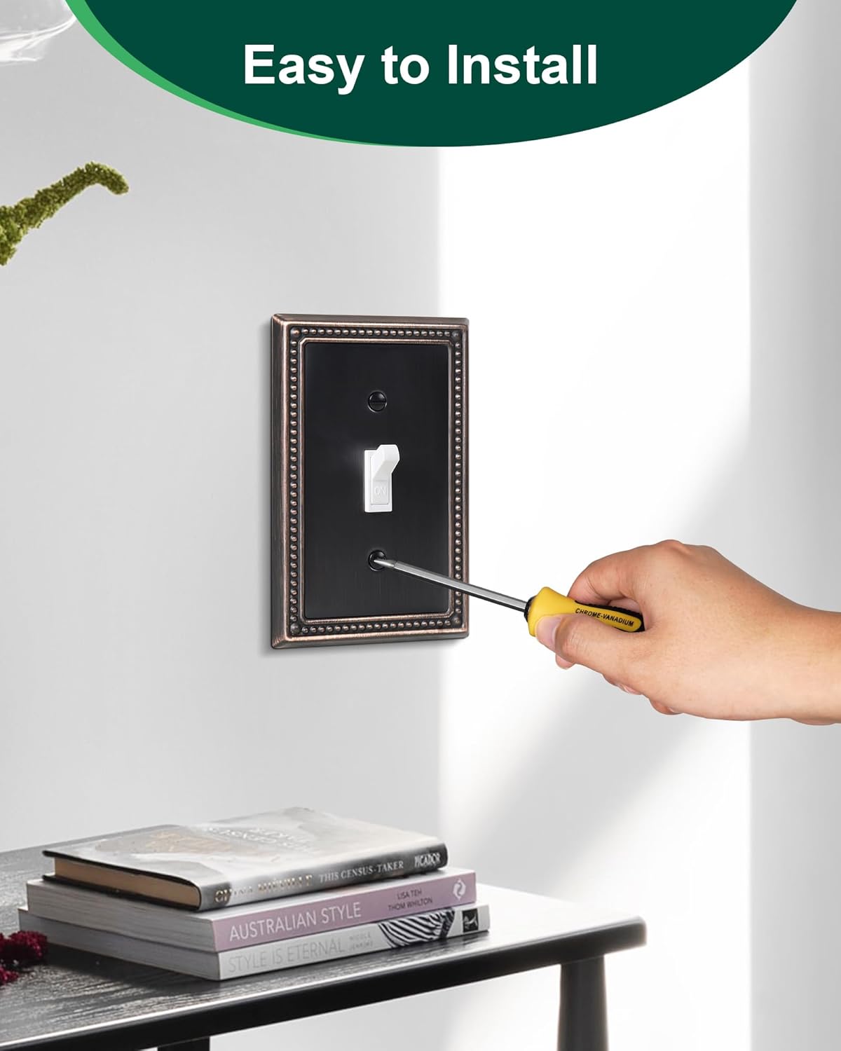 4-Pack Single Toggle Light Switch Cover Plate, Pearls Decorative Switch Plate Covers, Aged Bronze 1 Gang Metal Wall Plate, Corrosion Resistant