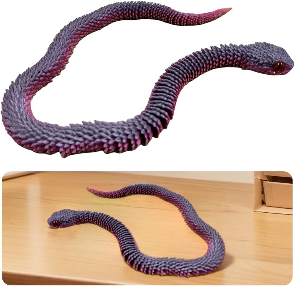 3D Printed Animals-Snake Viper, 24 in Surprise Mystery Snake Fidget Toy Creative Toy 3D Printed Articulated Snake Collectibles Home Office Executive Desk Decor (Random Rainbow)