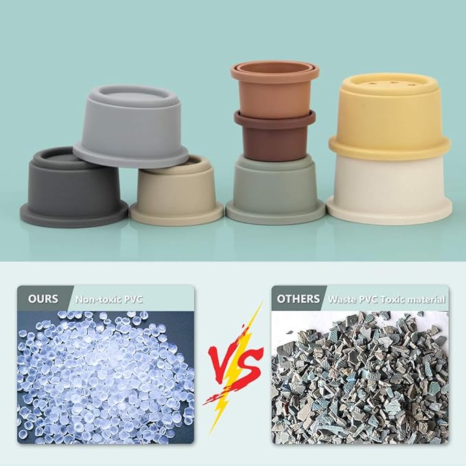 Mini Tudou 8 Pcs Stacking Cup Toys, Nesting Cups Toy, Baby Bathing Toy & Building Toy for Early Educational Develop Montessori Toy for 6 Month+ Boys & Girls