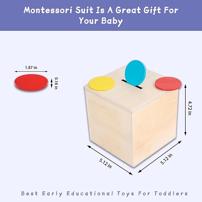 Adena Montessori 4 in 1 Wooden Play Kit Baby Toys,Object Permanence Box,Matchstick Color Drop Game,Carrot Harvest and Coin Box,Ball Drop Toy for Kid 1,2,3 Year Old,Girl Boy Gift for Baby 6-12 Month