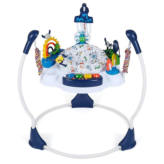 BABY JOY Baby Activity Center, Baby Jumpers and Bouncers with Music, Lights, 360° Rotating Seat, 3 Adjustable Heights, Montessori-Inspired Activity Center for Baby 6 Months + (Blue)