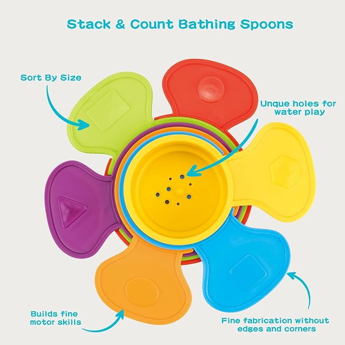 Bath Toys for Babies 6-12 Months, 14PCS Baby Stacking Cups for Toddlers 1-3 with Colorful Bathtub Water Toys and Educational Nesting Cups & Bath Spoons Montessori Bath Toys for 1 Year Old