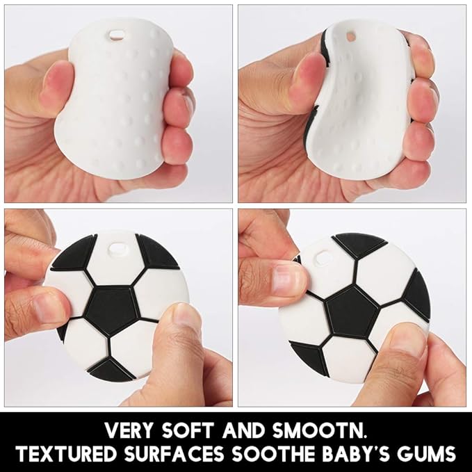 Baby Food Grade Silicone Sport Ball Teether Toy with Pacifier Clip Holder,Teething Toys Gift Set for 3 Months+ Boys and Girls,Freezer Safe,BPA Free. (Soccer)