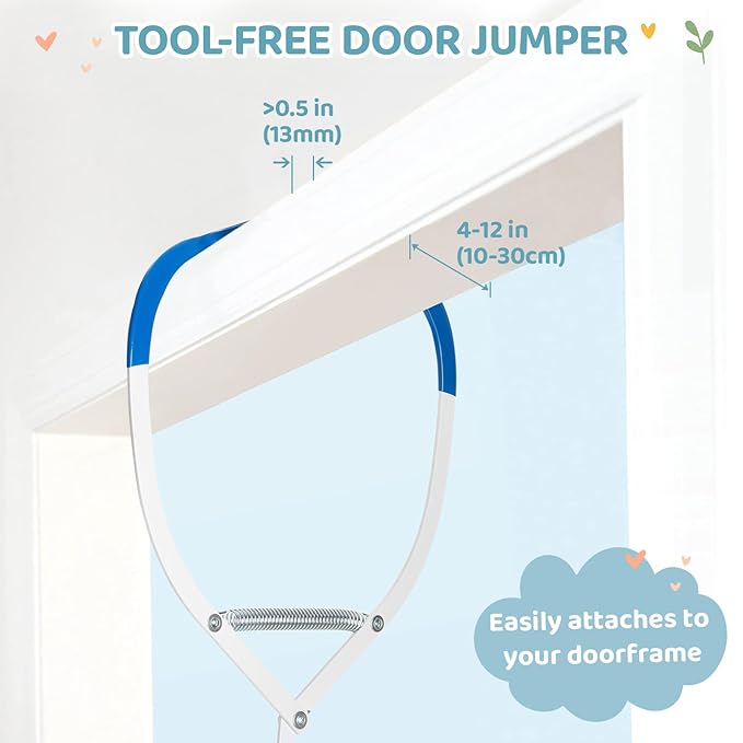 Slevoo Baby Jumper, Baby Door Jumper with Bumper, Play Tray and Two Jingle Rattles, Joyful Bubbles
