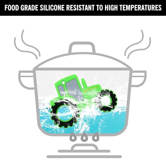 Baby Tractor Teething Toys,Food Grade Silicone Teether with One-Piece Pacifier Clip Holder,Highly Effective Pain Relief for 3 Months+ Boy and Girl,BPA Free,Freezer Safe. (Green)