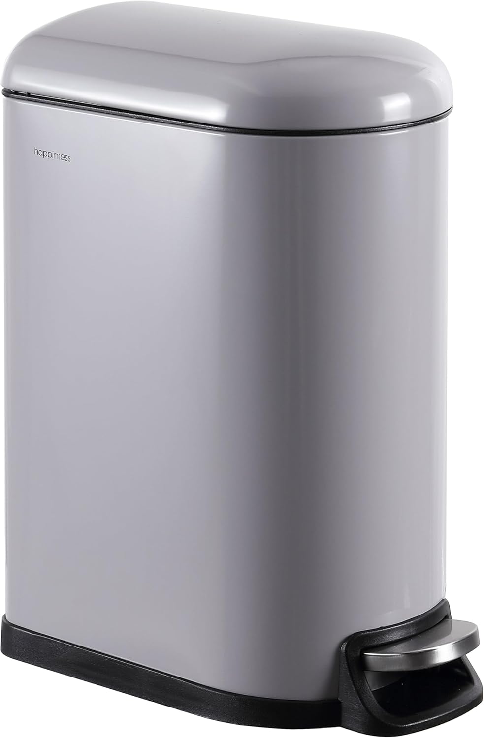 happimess HPM1009I Roland Mini 2.6-Gallon Step-Open Trash Can, Fog Gray,with Soft-Close Lid, Fingerprint Resistant, Modern, Minimalistic for Home, Kitchen, Laundry Room, Office, Bedroom, Bathroom
