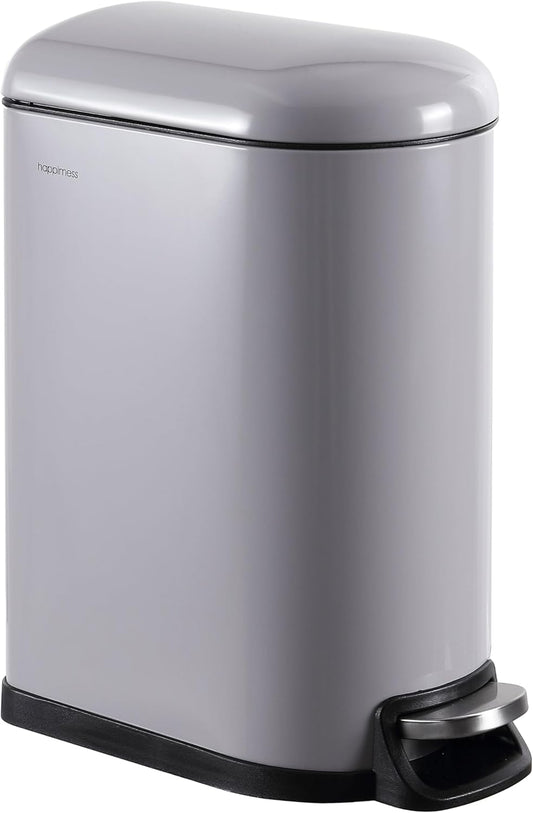 happimess HPM1009I Roland Mini 2.6-Gallon Step-Open Trash Can, Fog Gray,with Soft-Close Lid, Fingerprint Resistant, Modern, Minimalistic for Home, Kitchen, Laundry Room, Office, Bedroom, Bathroom