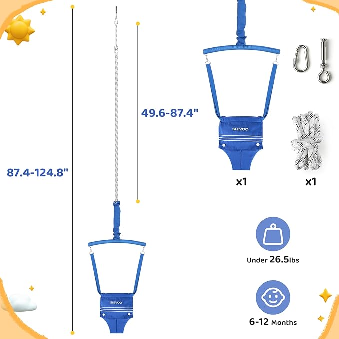 Slevoo Baby Jumper, with Ceiling Hook, Space Saving Jumper for Baby 6-12 Months, Infant Jumper for Small Spaces, Blue