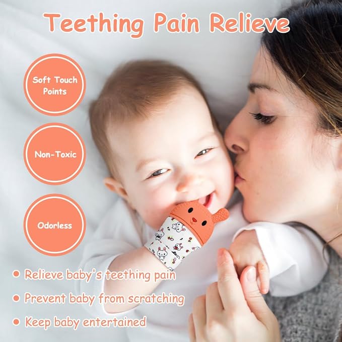 2Pack Silicone Teething Mitt, Rabbit Baby Teething Toy for 0-6 6-12 Months, Food Grade Silicone Infant Teething Mitten, BPA-Free Baby Chew Toys for Pain Relief, Sucking Needs