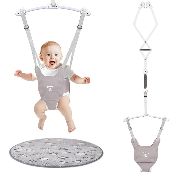 Baby Jumper, Baby Jumper Doorway with Adjustable Strap, Protable Baby Jumpers and Bouncers, Easy to Assemble, Baby Bouncer Jumper with Soft Rug