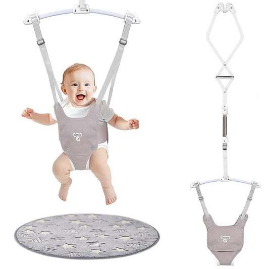 Baby Jumper, Baby Jumper Doorway with Adjustable Strap, Protable Baby Jumpers and Bouncers, Easy to Assemble, Baby Bouncer Jumper with Soft Rug