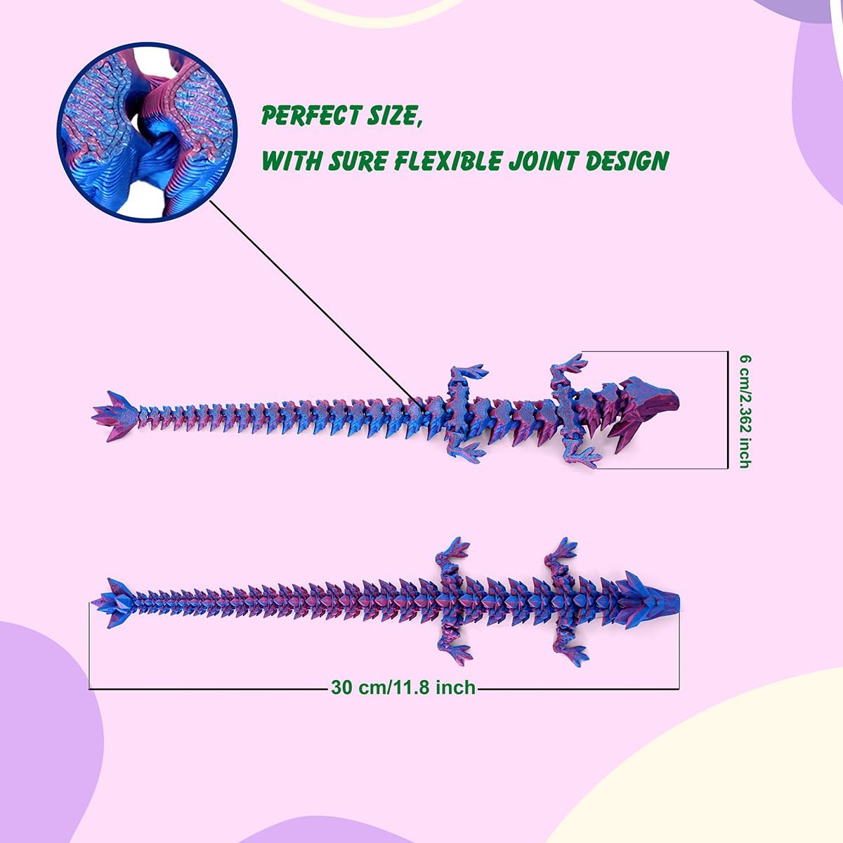 12" 3D Printed Dragon, Articulated Dragon, Crystal Dragon, Dragon Fidget Toy, Home Office Decor Executive Desk Toy (Red)