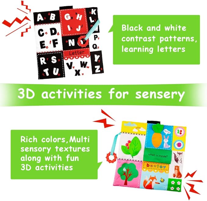 beetoy Tummy Time Baby Mirror Toys with Black and White Pattern, High Contrast 3D Activity Play Crinkle Toys Baby Mirror for Newborn 0 3 6 Months