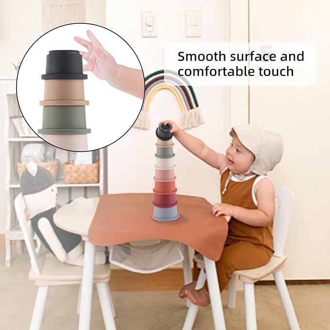 ZYFLSQ Stacking Cups Baby Toy, Nesting Cups 8 Pcs with Pattern for Kid Baby 6 Months and Up Montessori Bath Toys