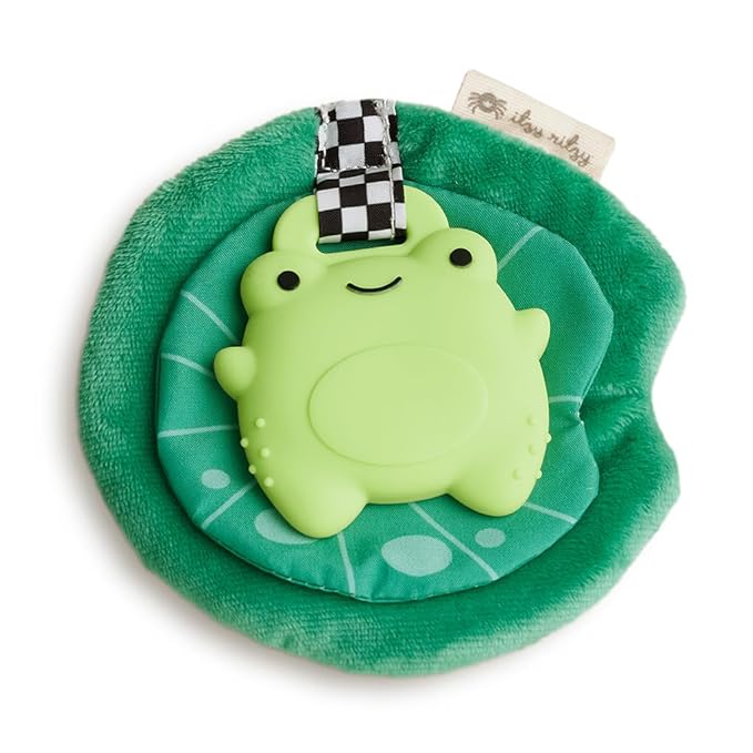Itzy Ritzy Crinkle Teether Toy – Silicone Frog Teething Toy with Crinkly Lilypad & Plush Velour Layer; Features Multiple Textures for Teething Relief; Designed for Ages 3 Months and Up (Frog)
