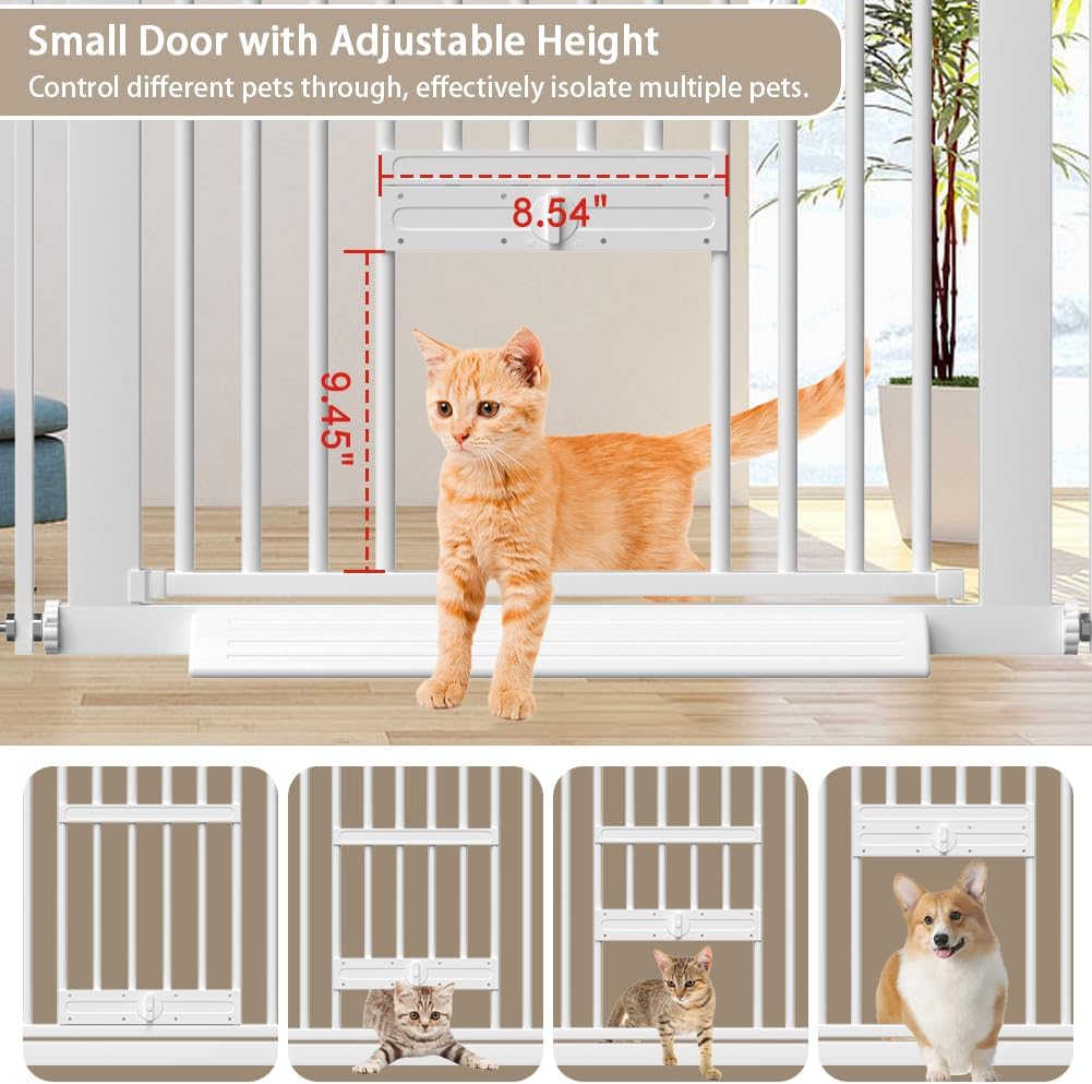 40.55" Tall 1.37" Ultra Narrow Spacing 30.12-61.61" Extra Wide Dogs Pets Baby Gate with Door for Doorway Cat Safety Proof Indoor Puppy Pressure Mounted No Drill White Black Metal Hallway