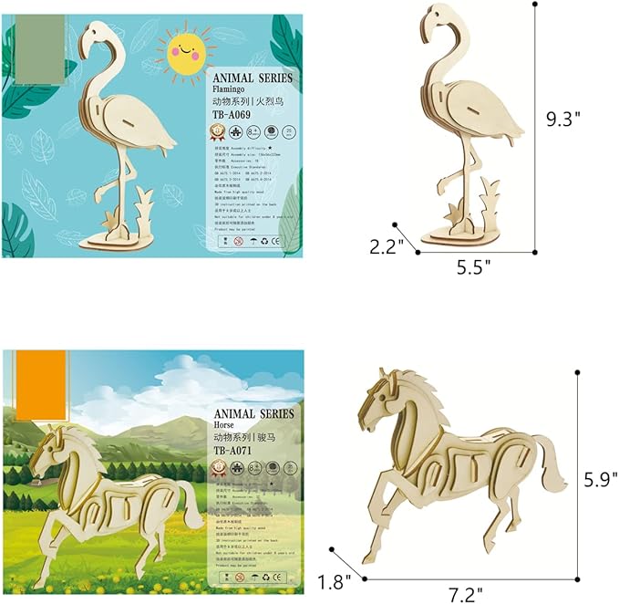 3D Wooden Wild Animal Puzzle - 6 Piece Set Wood Wild Animals Skeleton Assembly Model Kits - Wooden Crafts DIY Brain Teaser Puzzle - STEM 3D Puzzle Gifts for Adults & Teens