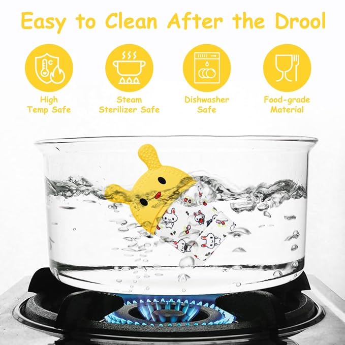 2Pack Silicone Teething Mitt, Rabbit Baby Teething Toy for 0-6 6-12 Months, Food Grade Silicone Infant Teething Mitten, BPA-Free Baby Chew Toys for Pain Relief, Sucking Needs