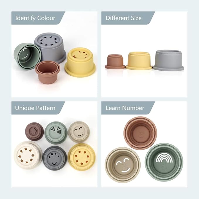 Mini Tudou 8 Pcs Stacking Cup Toys, Nesting Cups Toy, Baby Bathing Toy & Building Toy for Early Educational Develop Montessori Toy for 6 Month+ Boys & Girls