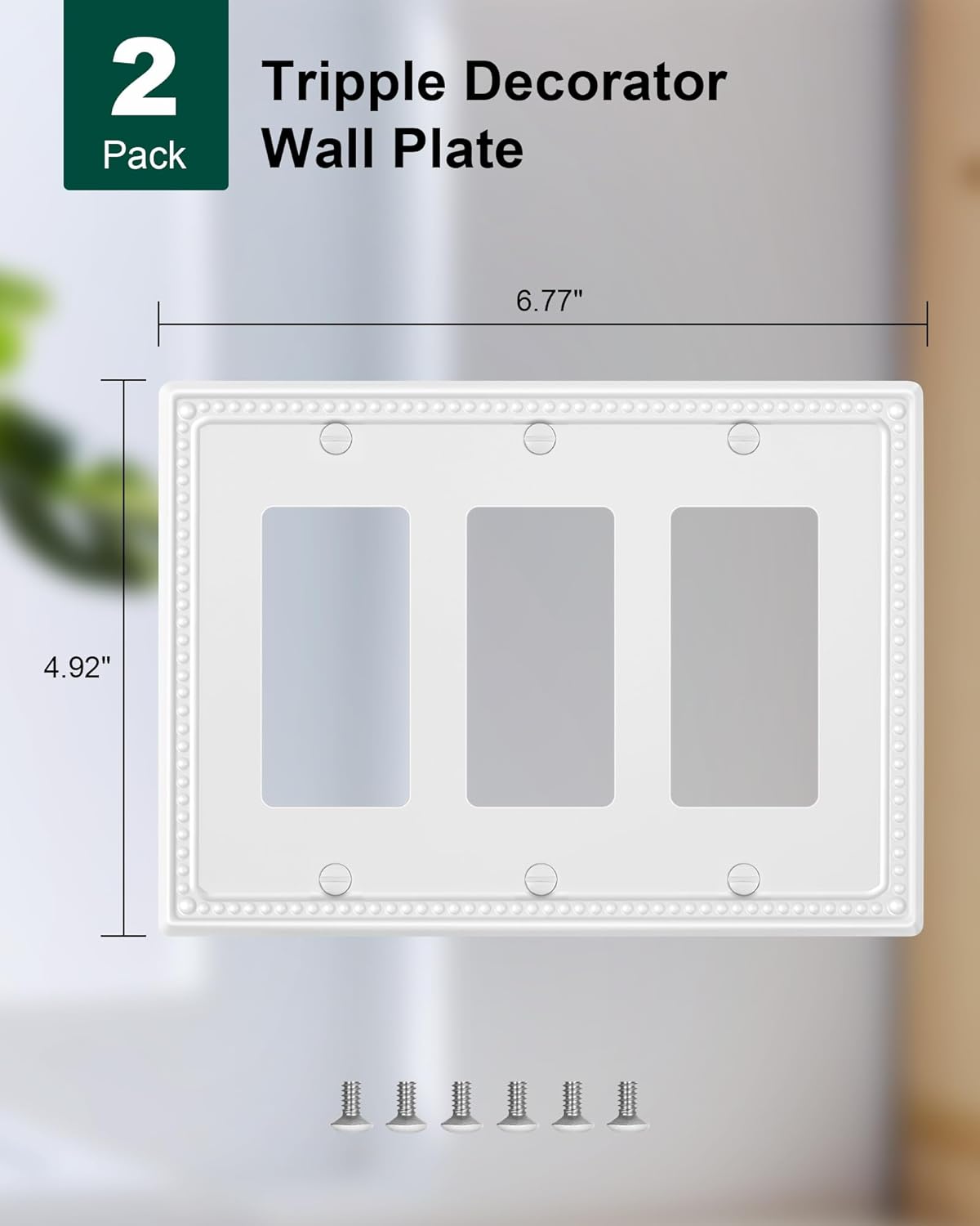 2-Pack Triple Decorator Outlet Cover Plate, Pure White Pearls Decorative Switch Plates and Outlet Covers, Metal Wall Plates for Electrical Outlets