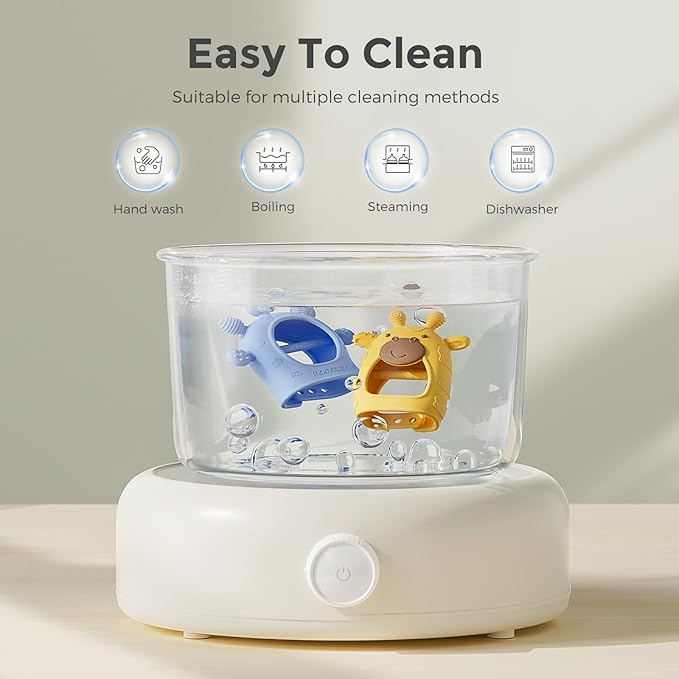 Momcozy Baby Teether Toys | Food Grade Silicone Teething Relief 0-6 Months | Toy 6-12 Months | Baby Essential | Yellow and Blue