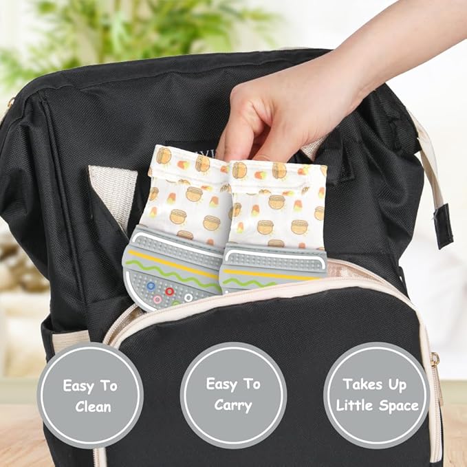 2Pack Silicone Teething Mitt, Hamburger Baby Teething Toy for 0-6 6-12 Months, Food Grade Silicone Infant Teething Mitten, BPA-Free Baby Chew Toys for Pain Relief, Sucking Needs