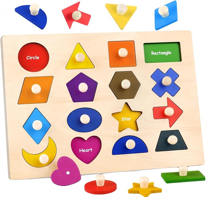 Wooden Shape Peg Puzzles for Toddlers 3 4 5 Year Old, Toddler Learning Toys Shape Sorter Color Match Montessori Toys Educational Puzzles for Toddlers 3-5 Easter Birthday for Girls Boys
