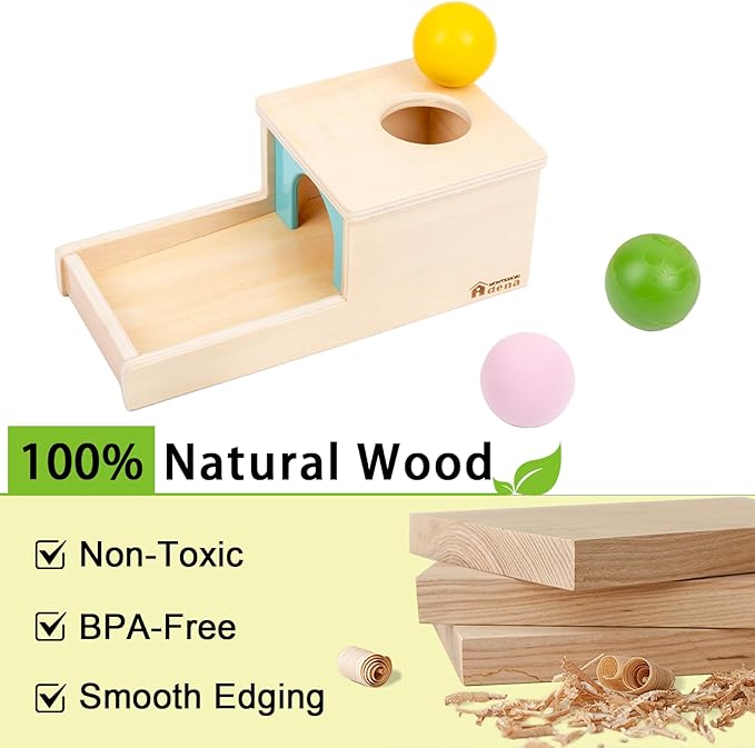 Adena Montessori Wooden Toy for 6-12 Month Baby 3 Balls with Tray, Object Permanence Box Colorful Learning Education Toy for Toddler Kid 1-2 Year Old, Preschool Developmental Girl and Boy Gift