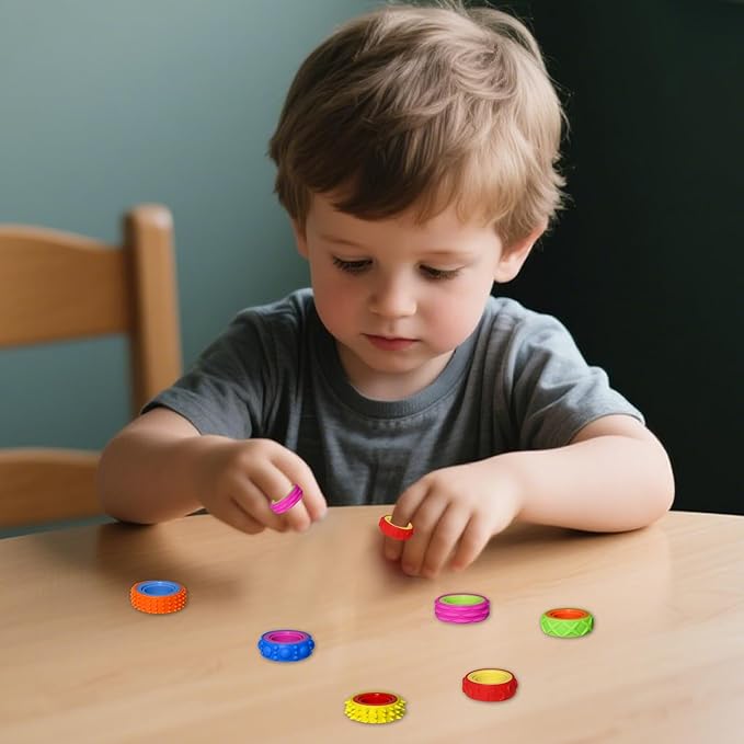 12 Pack Fidget Toys Adults Sensory Rings，Quiet Anxiety Fidgets for Classroom，Pain Stim Little Ouchies Stress Relief Sensory Toys for Kids ADHD