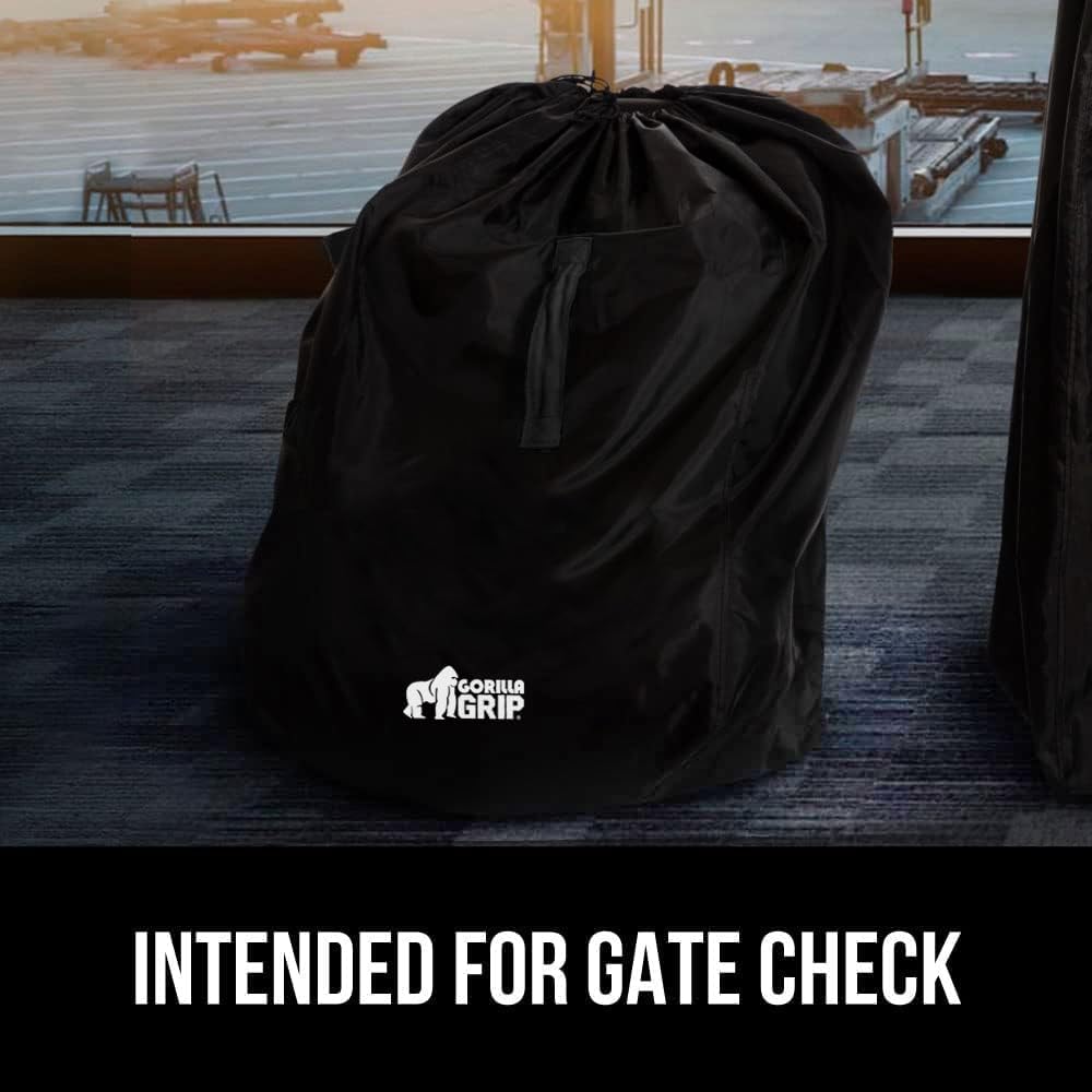 GORILLA GRIP Car Seat Travel Bag for Airplane Gate Check, Easy Carry Padded Backpack Bags Cover Carseats, Infant Baby Carriers and Toddler Booster Seats for Airport, Child Air Travels Essential, Black