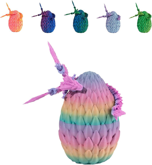 3D Printed Dragon Egg with Dragon Inside, Articulated Flying Dragon with Dragon Egg, Multi Color Winged Dragon, Crystal Dragon Fidget Toy, Home Office Décor, Easter Egg, Gift