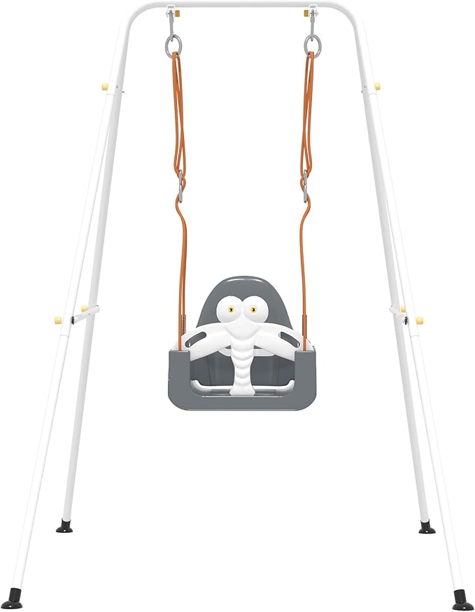 3-in-1 Toddler Swing Set, Baby Swing with Safety Belt, Indoor/Outdoor, Easy to Assemble Kids Swing Seat with Sturdy Metal Stand for Playground, Backyard and Nursery, Gray White