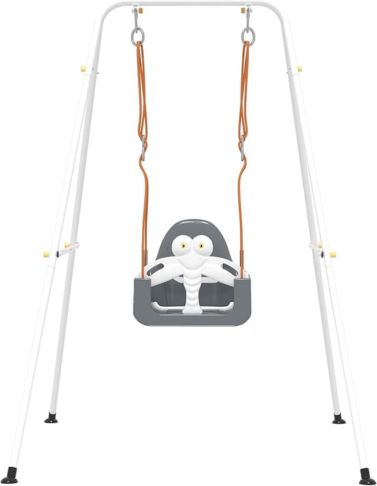 3-in-1 Toddler Swing Set, Baby Swing with Safety Belt, Indoor/Outdoor, Easy to Assemble Kids Swing Seat with Sturdy Metal Stand for Playground, Backyard and Nursery, Gray White