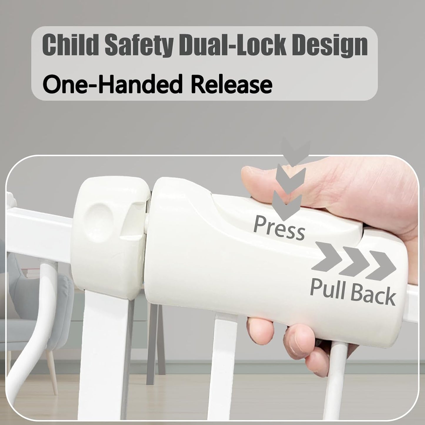 29-34 Inch Baby & Pet Gate - White Metal, Pressure Mounted, Walk Through Safety Gate for Narrow Stairs & Doorways