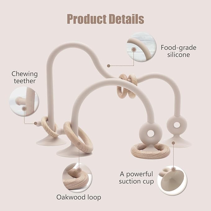High Chair Toys with Suction Cups for Infant Toddlers Silicone Suction Cup Montessori Educational Teething Toy for Babies Ages 0-6 M+ Baby Teething Toys for 6 to 12 Months(Beige)
