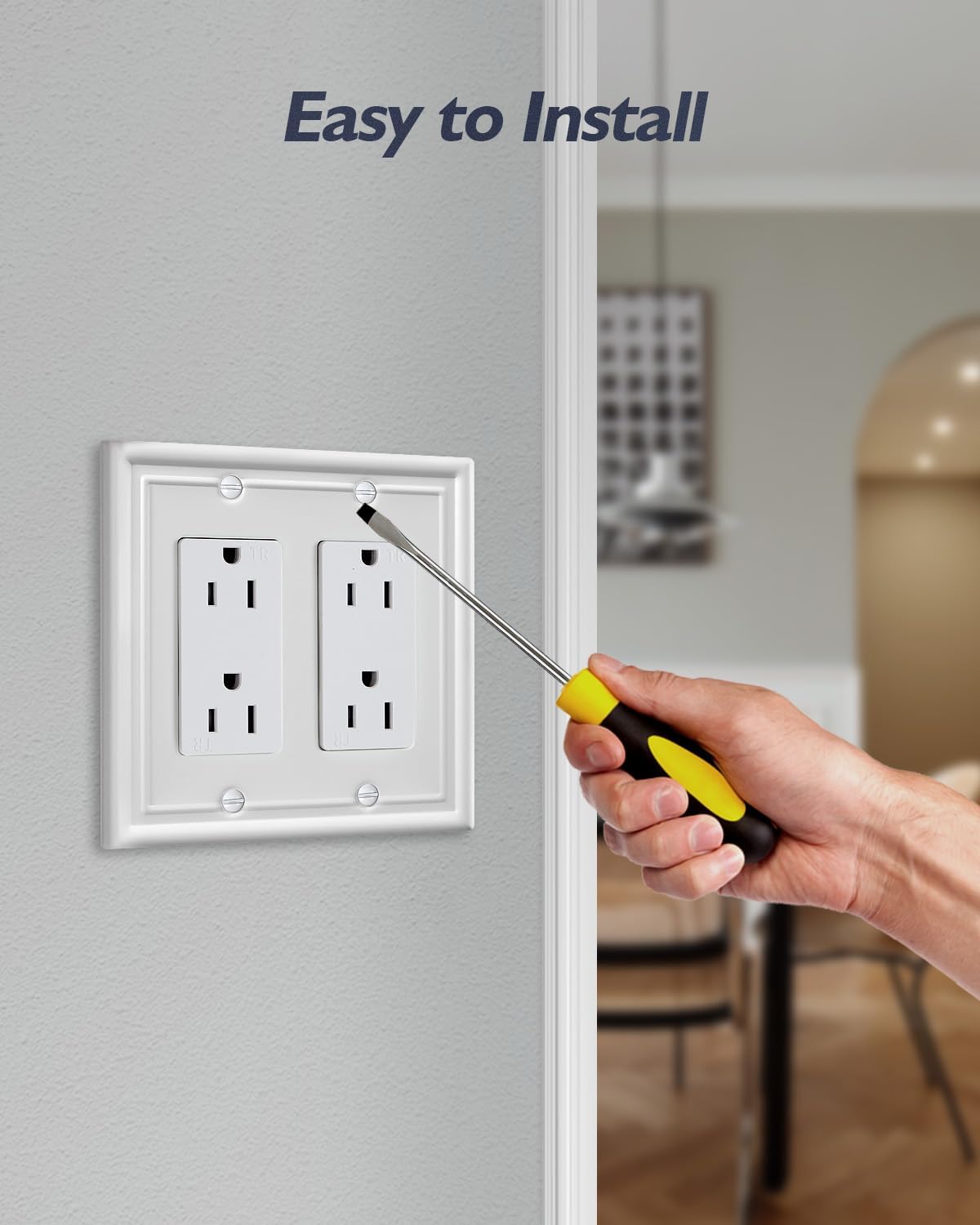 2-Pack Double Decorator Wall Plate, Off White Outlet Cover Plate for GFCI Outlet, Receptacle, Dimmer Switch, 4.96''*4.88'', Midsize