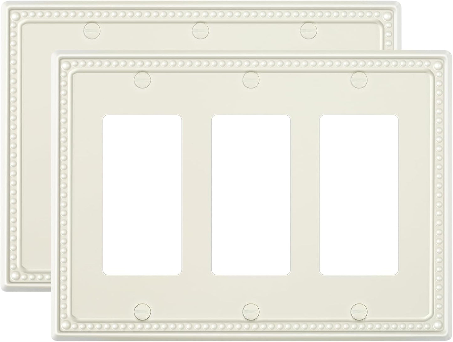 2-Pack Triple Decorator Outlet Cover Plate, Light Almond Pearls Decorative Switch Plates Covers, Metal Wall Plates for Electrical Outlets, Receptacle, GFCI Outlet, Dimmer Switch