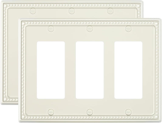 2-Pack Triple Decorator Outlet Cover Plate, Light Almond Pearls Decorative Switch Plates Covers, Metal Wall Plates for Electrical Outlets, Receptacle, GFCI Outlet, Dimmer Switch