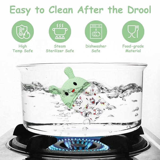 2Pack Silicone Teething Mitt, Rabbit Baby Teething Toy for 0-6 6-12 Months, Food Grade Silicone Infant Teething Mitten, BPA-Free Baby Chew Toys for Pain Relief, Sucking Needs