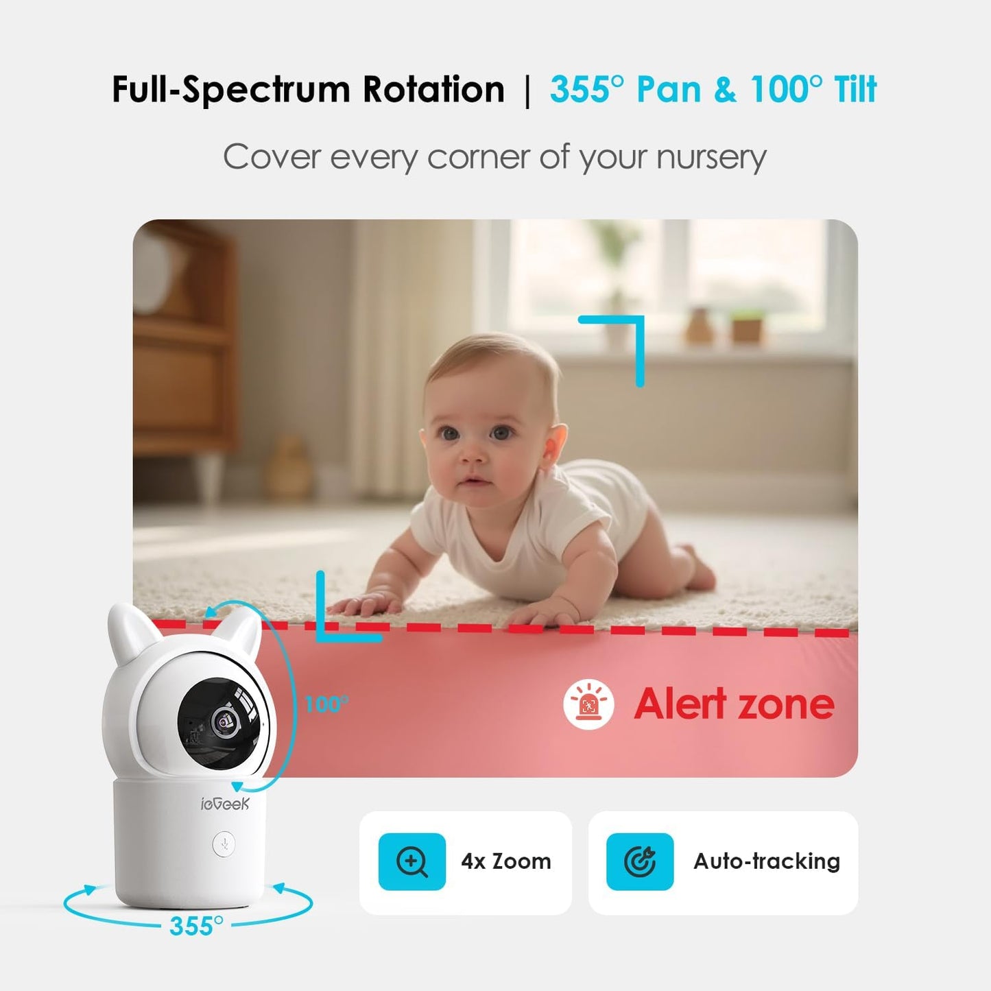 ieGeek Baby Monitor with Camera and Audio,5" Screen,HD Night Vision,2-Way Talk,Cry&Motion Detection,Temperature&Humidity Sensor,WiFi Baby Camera Monitor Supports Smartphone App(Upgrade)