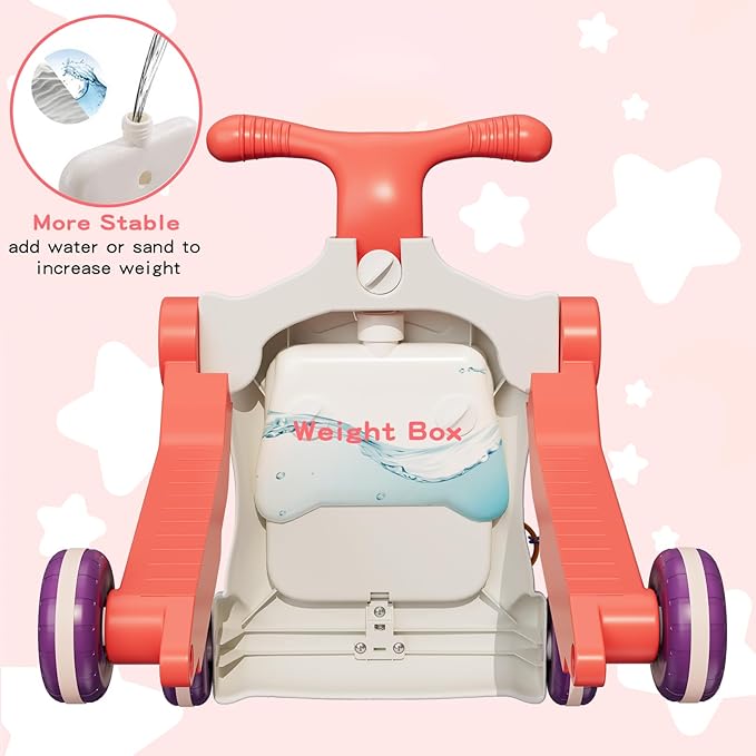 Upgraded 5 in 1 Baby Walker and Activity Center for Baby Girl, Learning to Walk, Sit to Stand, Early Learning Push Toys for Infant 12 Months, Walking Toys Gift for Toddler Girls, Red