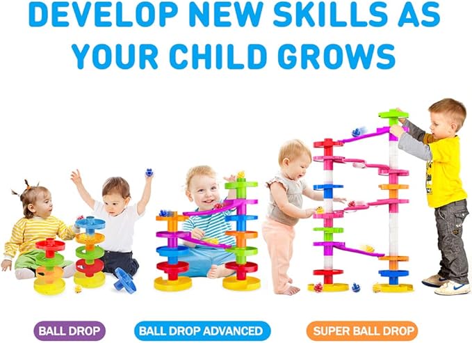 WEofferwhatYOUwant Ball Drop Toy – 14-Piece Expandable STEM Tower Set for Toddlers 9M+ | DIY Bridge, 1.8" Rattle Balls, Stackable Ramps | Safe, Durable Polypropylene | Interactive & Imaginative Play